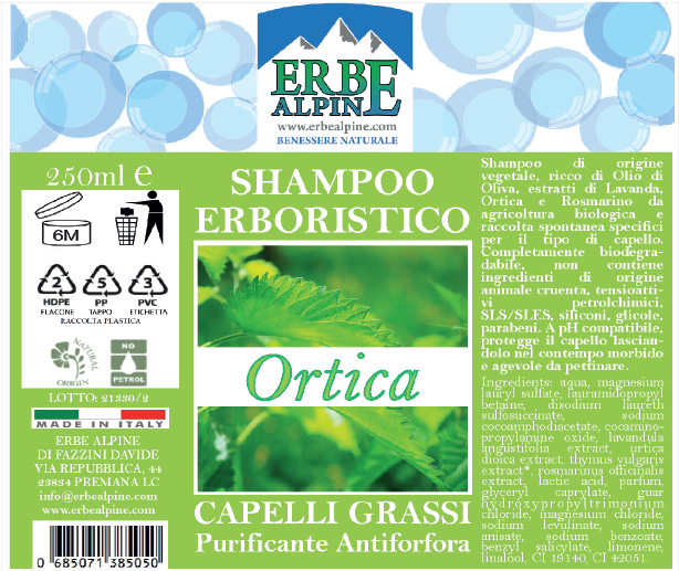Shampoo Ortica Capelli grassi Purificante Antiforfora