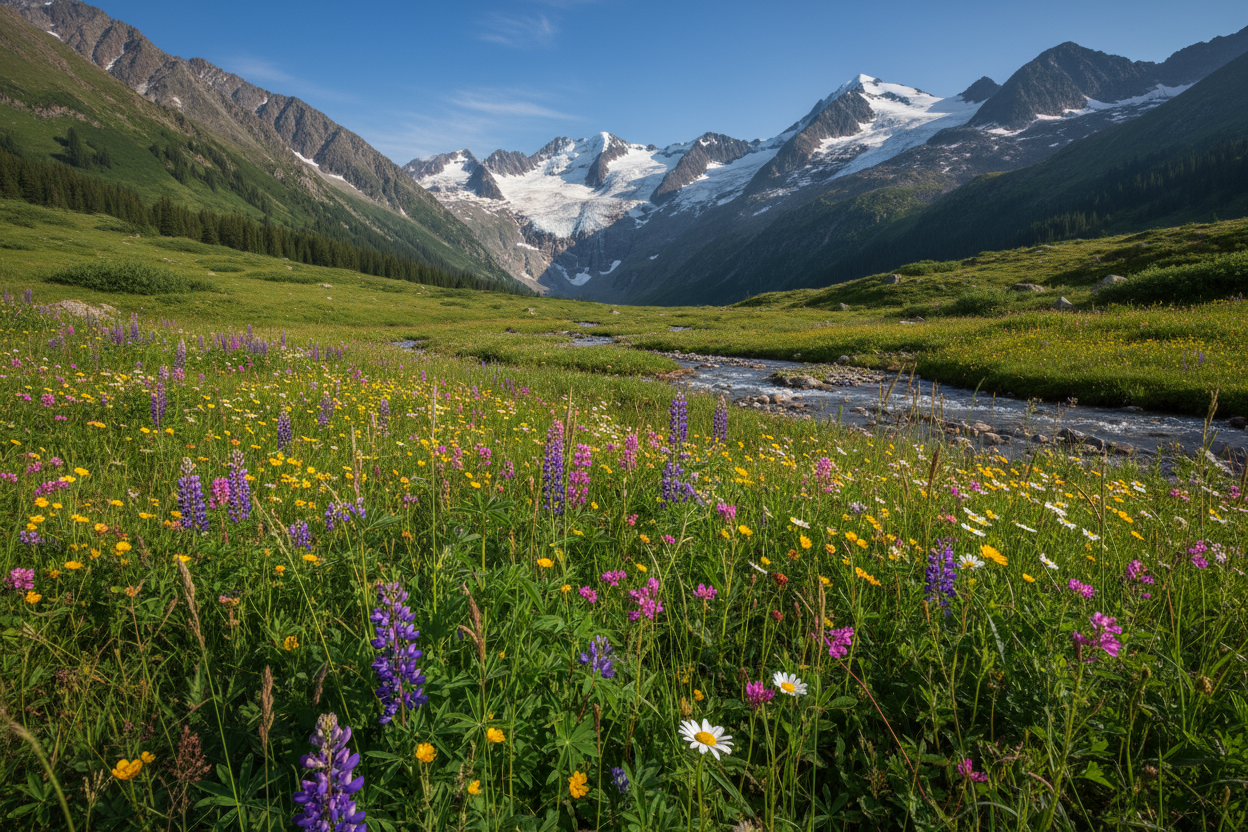 montagna con prato di fiori