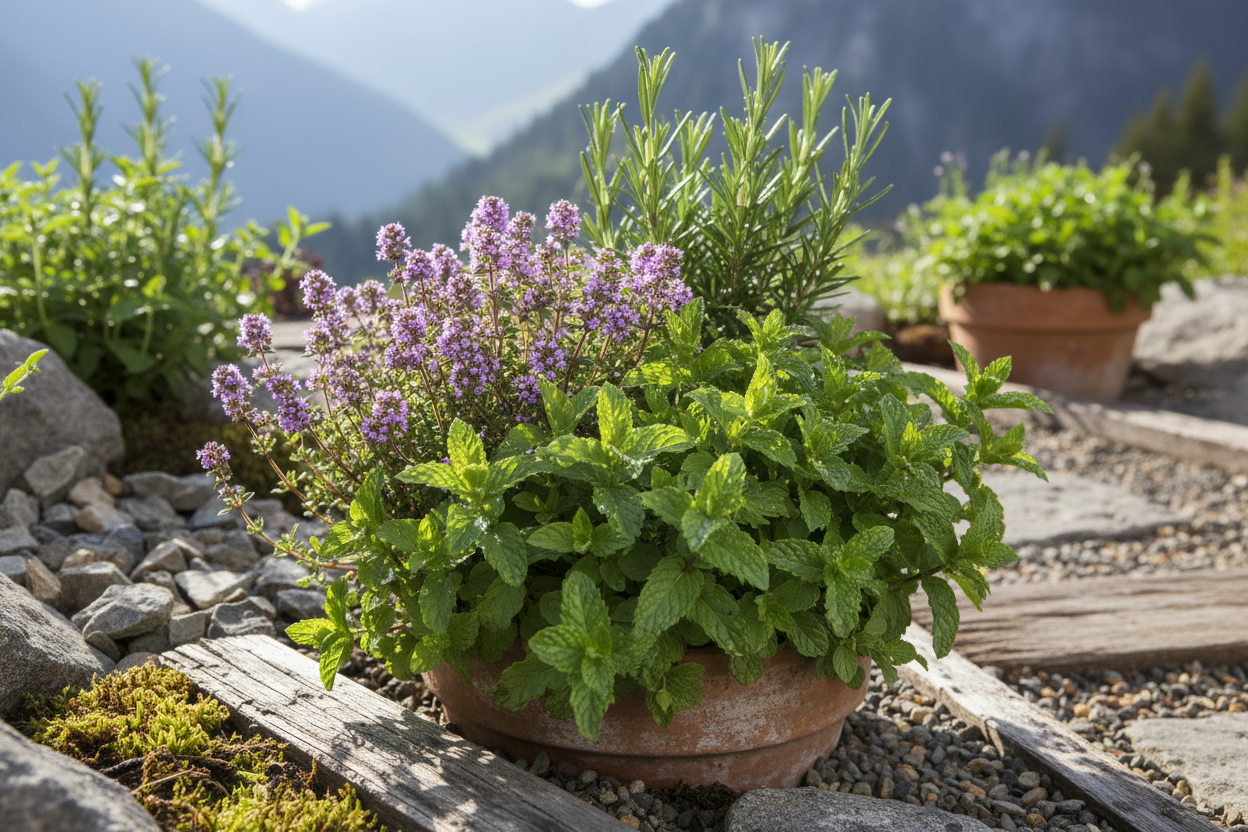 piante timo, rormarino e menta