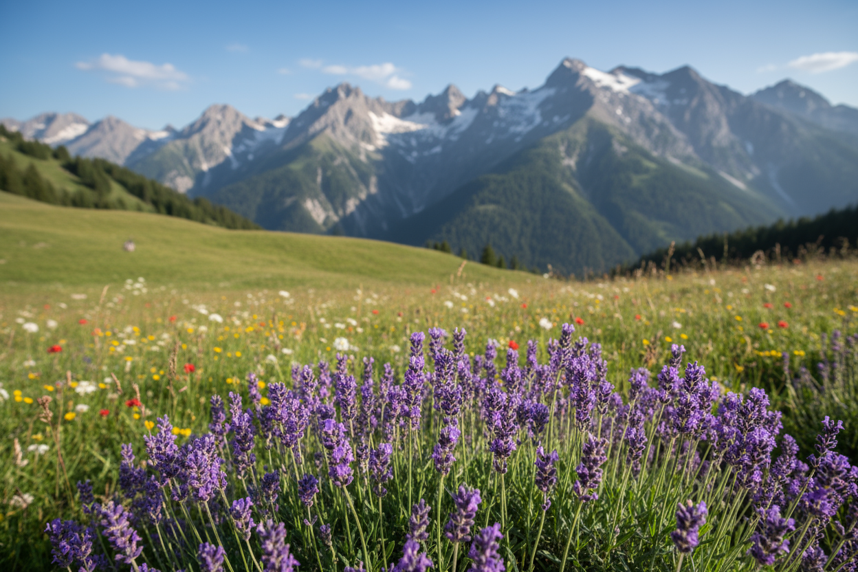 prato montano con lavanda in primo piano