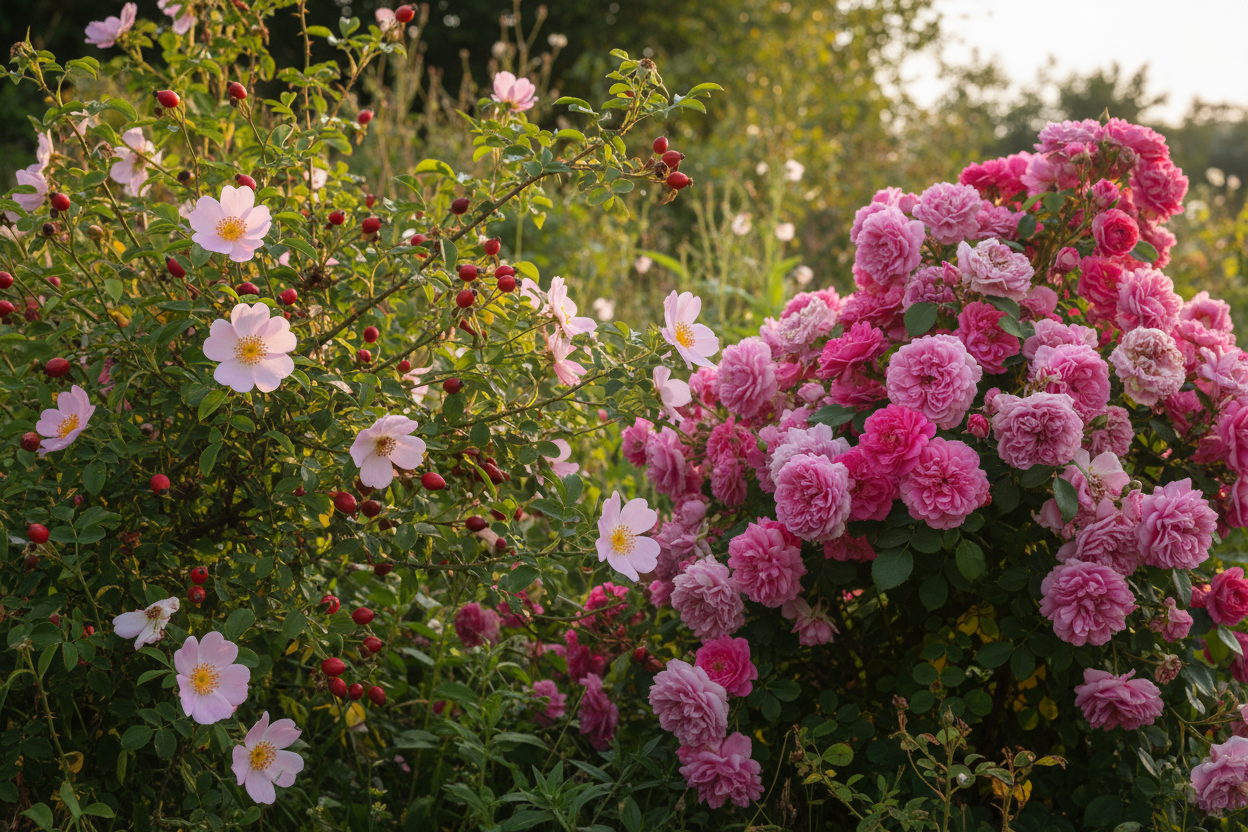 rosa canina e rosa damascena reale
